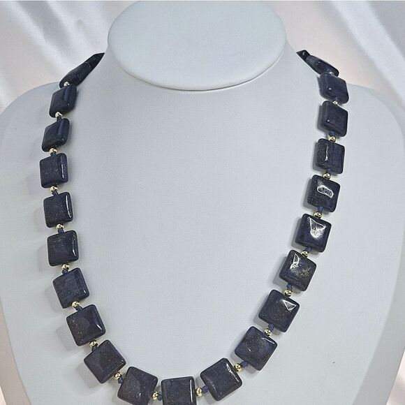 Natural Deep Blue Lapis Lazuli 12mm Flat Square Single Strand Necklace 14 Ct. Go - Picture 7 of 13